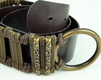 Vintage Light Brown Genuine Leather Belt W/tooled Engraved 