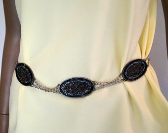 Vintage 1970s Boho Chain Belt: Light Blue Flower Medallions