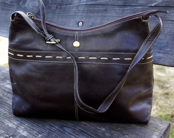 Sac à main en cuir marron vintage année 70 - Accessoires & Bagagerie