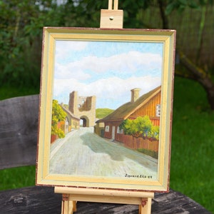 Swedish painting 1944 Landscape painting Painting on canvas Home decor Wall decor Original artwork Art for the wall Scandinavian Landscape