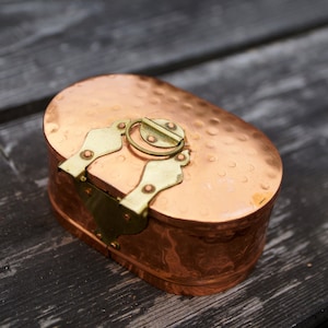 Vintage Brass Trinket Box Round Punched Tin Jewelry Box Antique Hinged Memento Box  Shabby Chic Storage Box Old Tin box for small things