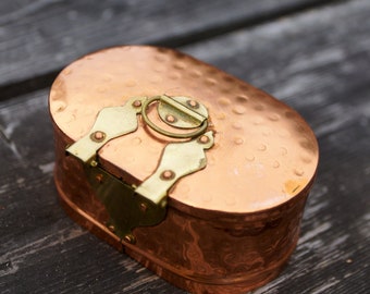 Vintage Brass Trinket Box: Punched Tin Jewelry Storage