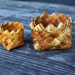 Set of 2 Vintage Swedish Handmade Birch Bark Square Box, Small Basket Birch Bark Container Handwoven Decor .Rustic Kitchen storage