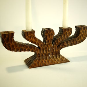 Swedish Vintage, Large Wooden candle holder Handmade Candelabra It holds 5 candles Scandinavian retro design. Rustic primitive candleholder
