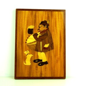 Wooden painting Picture of wall art Vintage wall decor Swedish Folk art Painting wooden trees Application of wood, wood inlaid handmade