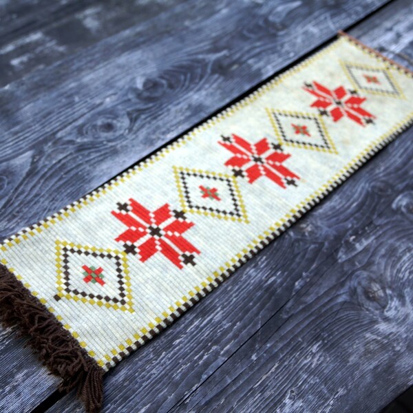 Tapisserie Murale Suédoise Vintage - Finnväv En Laine - 52x24cm - Motif Floral Scandinave