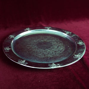 Vintage Tray, Primitive Decor, Rustic Metal Tray, Silver color Tray, Antique Tray, Serving Tray, Drinks Tray, Round Metal Tray Art Deco Tray