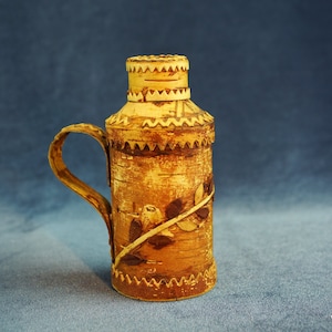Vintage Schwedische Henkel Birkenrinde Vase oder ein Becher Holzkrug/Vase Aus Holz/Holzvase/Krug Bierbecher Handgemacht Natur Birkenrinde Becher