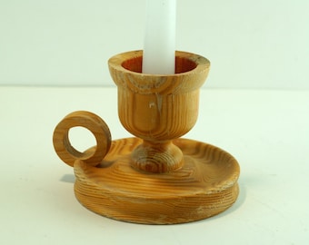 Swedish Wooden Candle Holder with Handle: Rustic Farmhouse Decor
