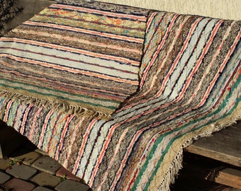 Tapete sueco listrado vintage: tapete de pano escandinavo feito à mão