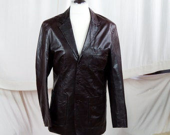 Vintage 1980s Brown Leather Jacket - Men's Chic Retro Blazer (Size S)