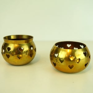 Set of 2 Vintage Brass Candle Holders: Heart Cutout Table Decor