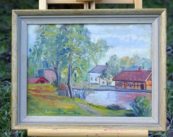 Original Swedish vintag Oil painting Still life Landscape Painting on canvas Original signed painting Original artwork Scandinavian wall art