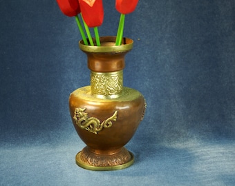 Antique a rare find Hand hammered Vase Turkish,Arabic Hammered Brass and  Cooper Flower Vase Hand Made Old Vase with luxurious details