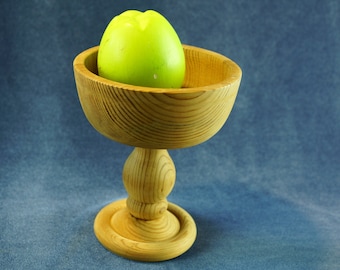Vintage Swedish Wooden Pedestal Bowl: Handmade Scandinavian Decor