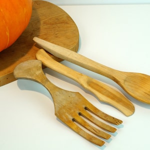 Wood spoons set. 3 Antique Primitive Swedish Wooden Spoons Hand Carved, Primitive Country Kitchen decor. Kitchen Tools. Cooking Spoons