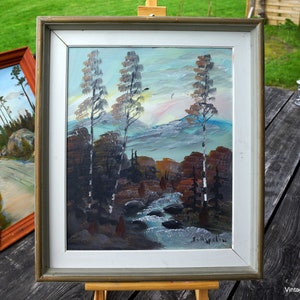 Original Swedish vintage oil painting, Still life Landscape, Painting on wood Original signed painting, An original work of art