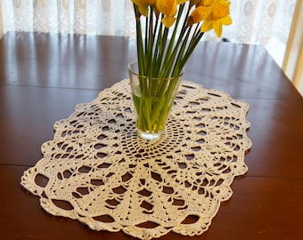 Vintage Crocheted Table Runner: Shabby Chic Lace Doily