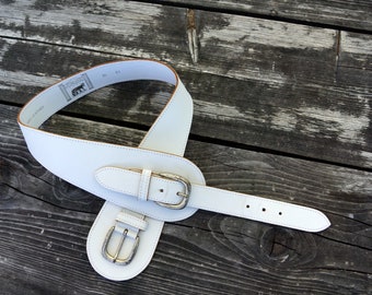 Vintage Leather belt white color. Boho Leather Belt White Wide Belt with buckle 1980s 1990s Womens Belt, 90cm long,8cm wide Fashion Belt