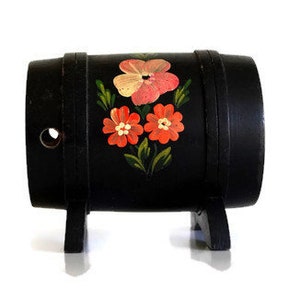 Vintage German Wooden Keg: Handmade Scandinavian Floral Decor