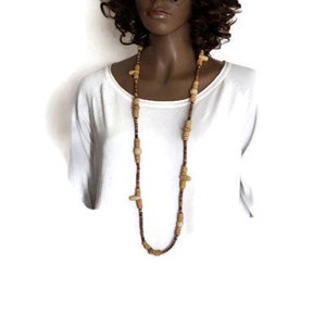 Boho wooden beads necklace Vintage handmade wood beads necklace Vintage jewelry Nordic vintage necklace Tribal Fashion beads