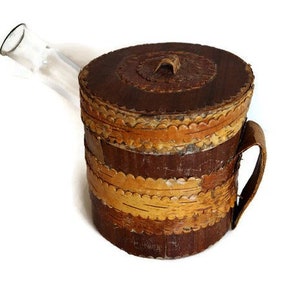 Vintage Wooden Canteen Wood Decanter Birch bark canteen Wood bottle holder Wine Vessel Wooden container, wooden box. birch bark souvenir