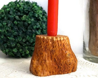 Vintage Swedish Wooden Candle Holder: Handmade Farmhouse Decor
