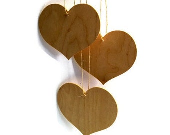 Vintage 3 wooden hearts.Hancarved  hearts.Natural Wood Hearts.Valentine's Day decor.Wedding Decoration.Wooden Heart Ornaments  for hanging