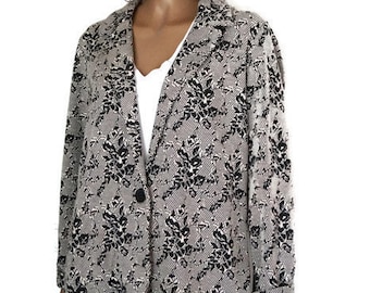 Vintage Floral Knitted Jacket: Black, Gray, White - Size EUR 46