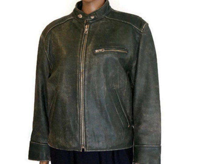 Vintage Hollies Leather Jacket Biker Jacket Green Heavy Weight - Etsy