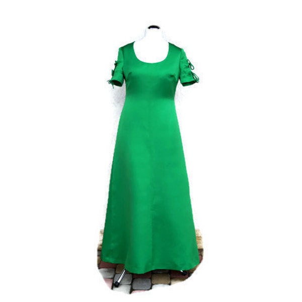 70er Jahre Kleid, 1970er Boho Grünes Langes Kleid,Elegantes Vintage Kleid,Perfekt zugeschnitten, Maxidress.Größe 44.EIN FINK MODELL. Party/ Abendkleid