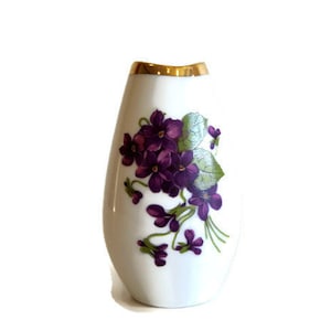Vaso de porcelana vintage vaso bávaro porcelana branca da baviera com flores e decoração dourada de meados do século porcelana alemã