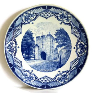 Zülpich Kölntor was a former city gate of Aachen plate Handmade plate Collectible plate Vintage plate Precious handmade white and blue
