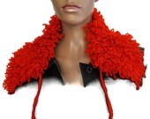Loop collar. Red Crochet Looped Collar, Loop scarf, Red scarf. Tied scarf. Hand crochet scarf. Loop patern scarf. Fringe collar, women scarf