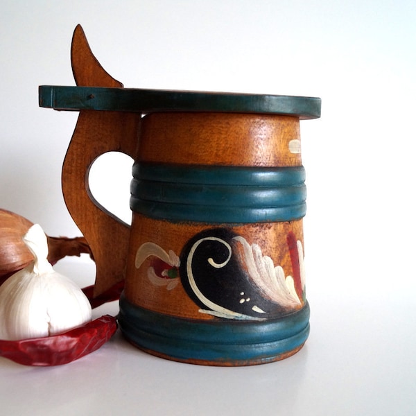 Great Wooden Beer Mug Wooden stein Swedishe Handmade beer stein Old Collectible Carved wood beer mug Scandinavian souvenir Rustic home decor