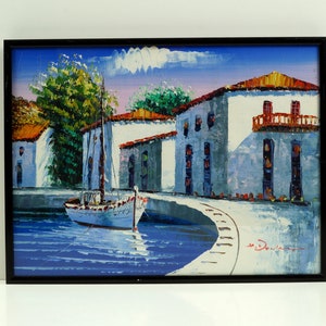 Original Italian vintage Oil painting boat yacht Landscape Painting on canvas Original signed painting Original artwork Scandinavian wallart