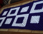 Crocheted Tablecloth Vintage hand Crocheted white violet table blanket Vintage home decor Doily hand made crochet table runner Shabby Chic