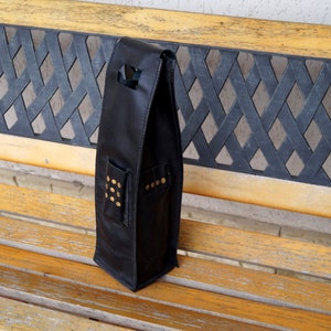 Handmade Vintage Black Leather Bottle Bag: Travel Carrying Case