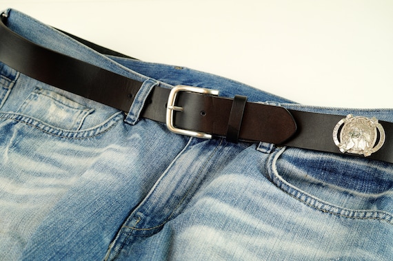 Ceinture en cuir pour hommes avec boucle en laiton vintage noir