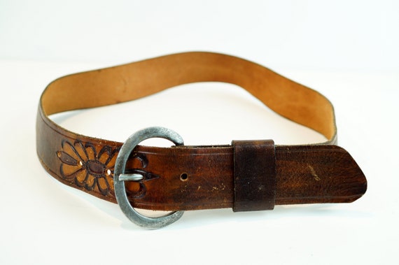 Vintage Cognac leather belt. Very thick leather b… - image 5