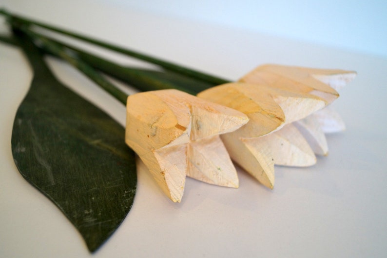 3x Vintage Swedish Wood Flowers Colorful yellow Yellow Wooden Tulip Handcrafted Scandinavian Home Decor Swedish wooden Flowers home decor