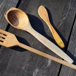 Wood spoons set. 3 Antique Primitive Swedish Wooden Spoons Hand Carved, Primitive Country Kitchen decor. Kitchen Tools. Cooking Spoons