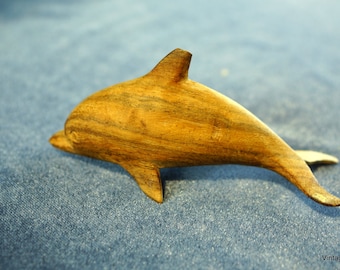 Beautiful dolphin. Vintage home decor. Mantel decor. Sweet gift. Vintage figurines. Hand carved organic wooden dolphin
