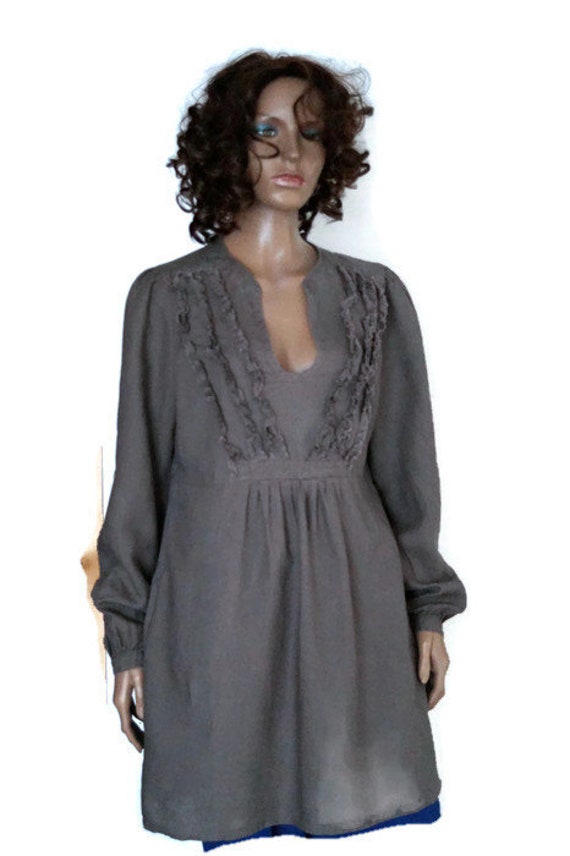 Vintage Linen Blouse Womens Empire Waist 100 Linen Tunic by