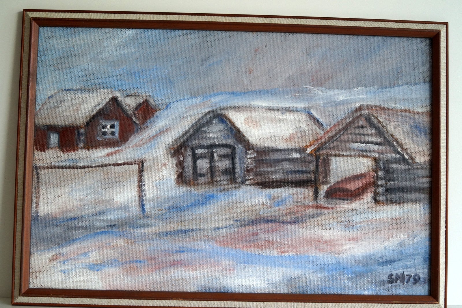 スウェーデンの冬の風景画：額入りヴィンテージスカンジナビアアート