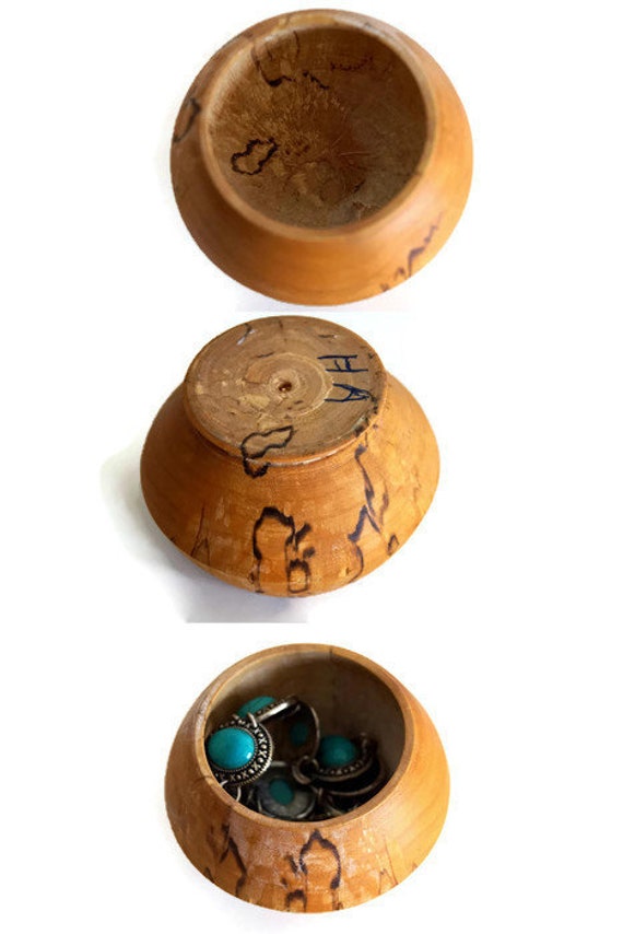 Wooden Bowl Jewelry Box Vintage Swedish Round Tur… - image 4