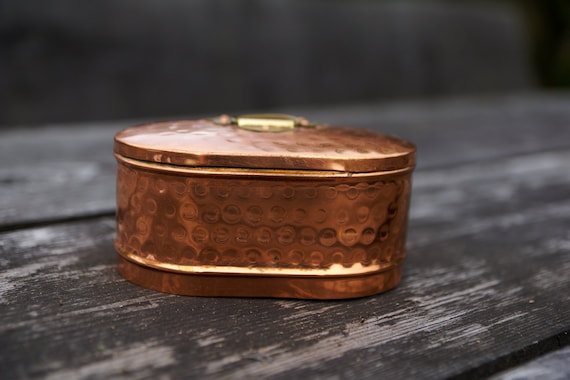 Vintage Brass Trinket Box Round Punched Tin Jewel… - image 2
