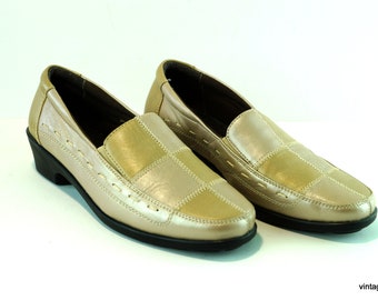 Vintage Semler England Leather Loafers - 90s Beige Chunky Heel Shoes - UK 5 US 6