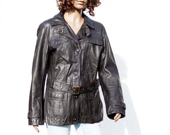Vintage Leather Trench Coat, Jacket with belt
