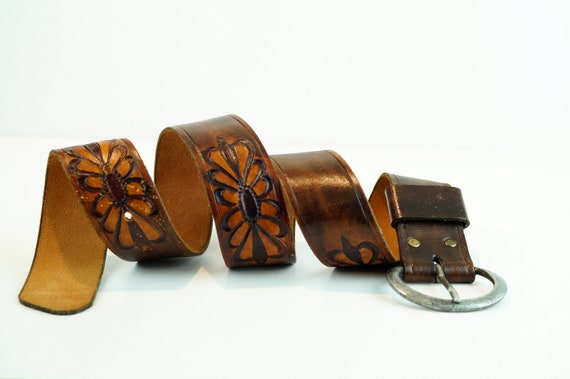 Vintage Cognac leather belt. Very thick leather b… - image 9